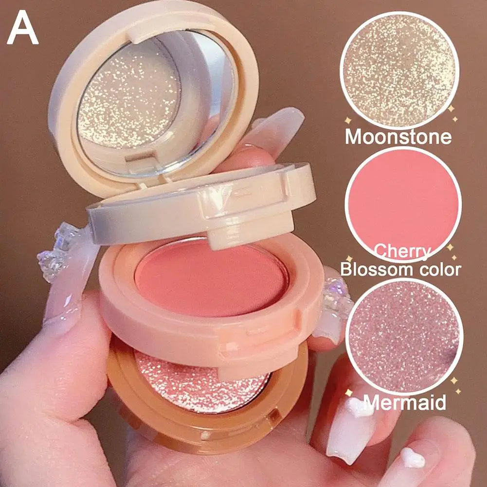3-in-1 Blush Highlighter Contour Palette | Matte & Glitter Makeup Palette QXL A