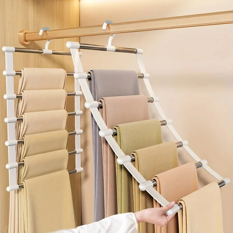 7-Tier Stainless Steel Pants Hanger | Space-Saving Closet Rack Pants Hanger Rack QXL