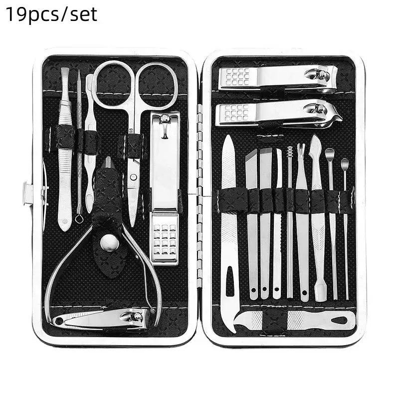 8/19-Pc Stainless Steel Nail Clipper & Manicure Set with Case Nail Clipper Set QXL 19PCS Black