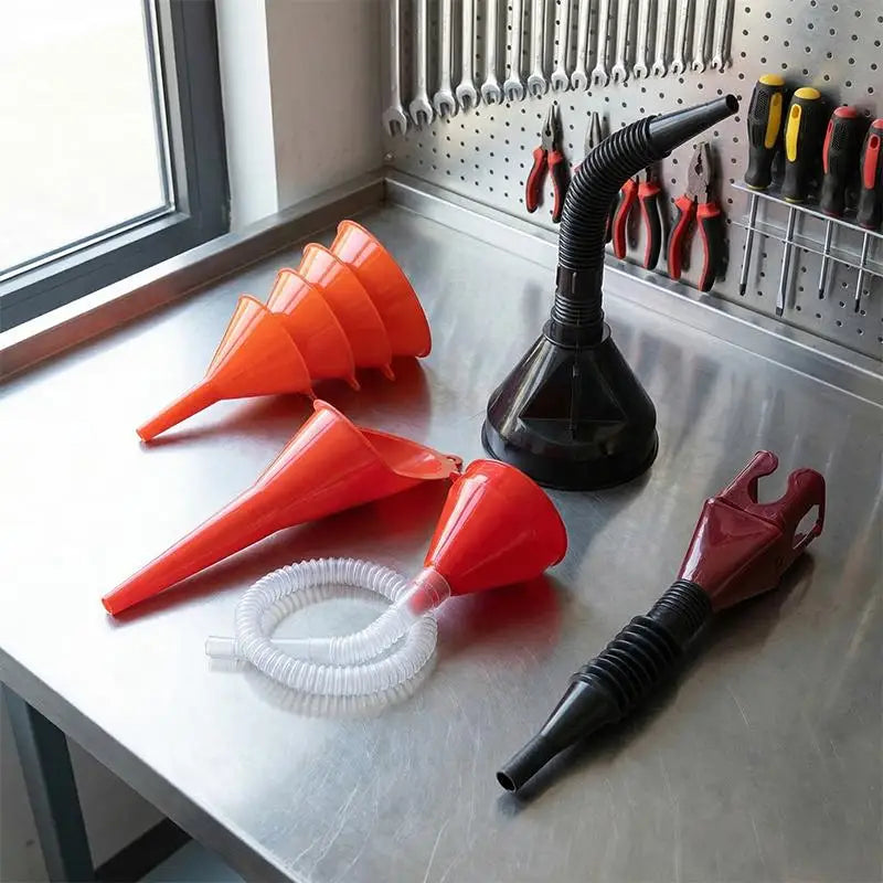 8-Piece Plastic Funnel Set | Fuel, Oil & Fluid Transfer Kit Automotive Funnel Set QXL