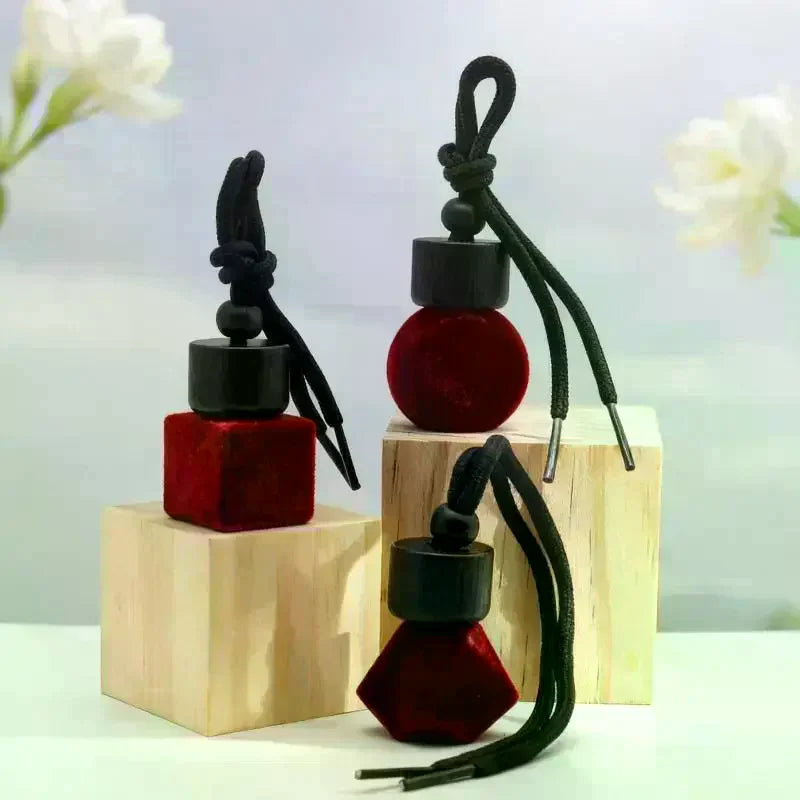 Red Plush Car Hanging Perfume Diffuser | Empty Glass Bottle Car Fragrance Diffuser QXL
