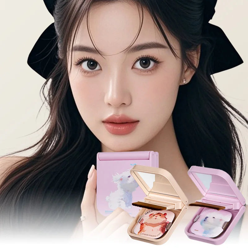 GECOMO Traceless Powder Puff Case with Mirror & Brush Powder Puff Compact QXL