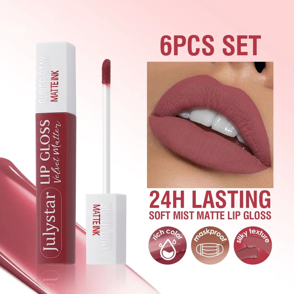 Julystar 6-Pack Velvet Lip Gloss Set | High Pigment Velvet Lip Gloss Set QXL