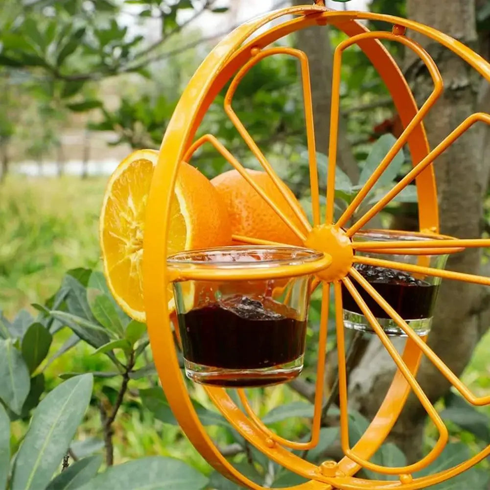 Hanging Orange Metal Bird Feeder – Jelly Cups & Fruit Spikes Hanging Bird Feeder QXL