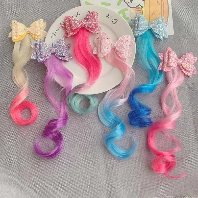 Princess Gradient Curly Bow Hair Clip for Girls | Cute Barrette Girls Hair Clip QXL