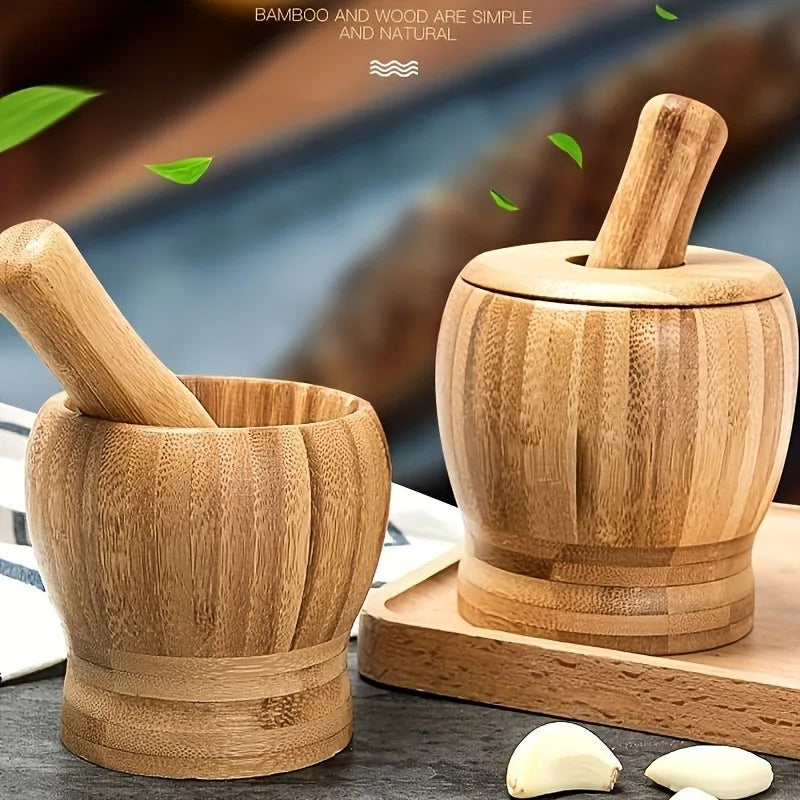 Bamboo Mortar & Pestle Set | Garlic, Herb & Spice Grinder Mortar and Pestle QXL