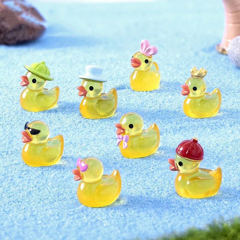 8-Pack Glow-in-the-Dark Mini Duck Figurines | Resin Miniatures Miniature Figurines QXL