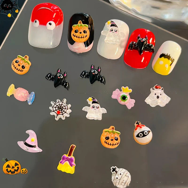 30-Pc Halloween 3D Resin Nail Charms | Pumpkin Ghost Kawaii Nail Art Charms QXL