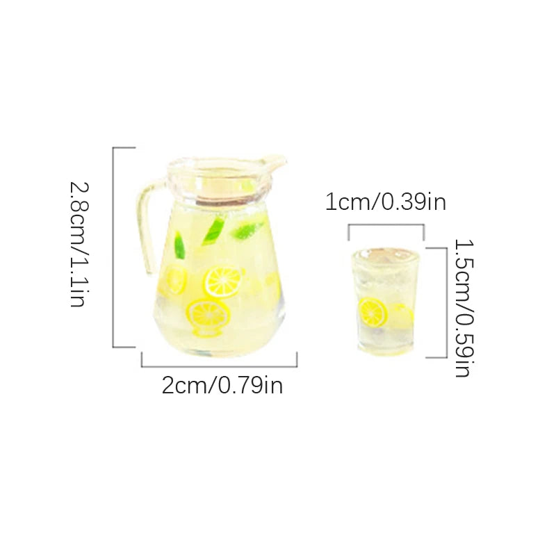 1:12 Dollhouse Miniature Lemon Juice Jug & Cup Set | Resin Dollhouse Miniature Set QXL