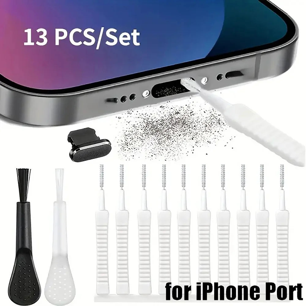 Phone Charging Port Dust Plug & Brush Set – USB-C & iOS Phone Port Protector QXL 13pcs For IOS