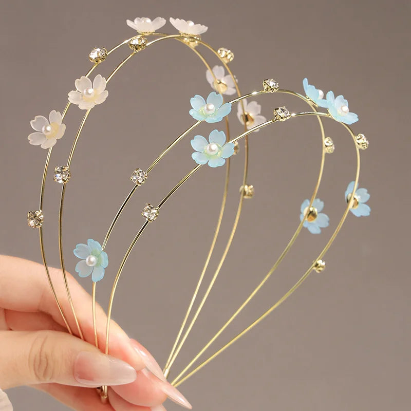 Double Layer Metal Rhinestone Flower Headband for Women Rhinestone Headband QXL