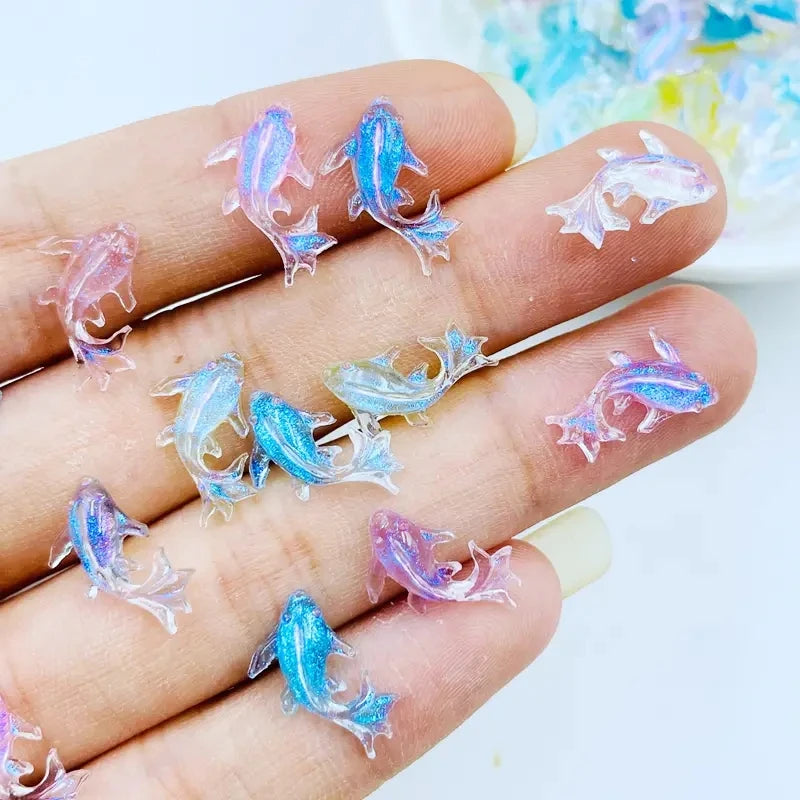 20-Pc 3D Kawaii Fish Resin Nail Charms | Cartoon Rhinestones Nail Art Charms QXL