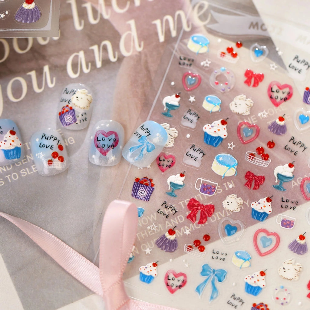 5D Dog & Dessert Nail Art Stickers | Self-Adhesive Decals Nail Art Stickers QXL