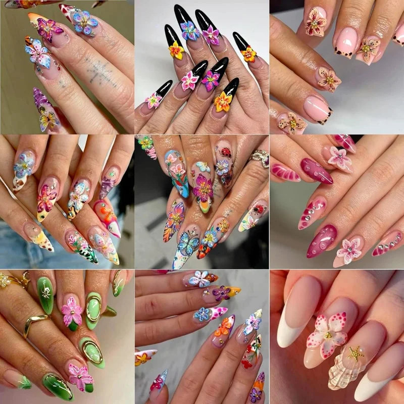 20-Pack 3D Flower Nail Charms & Rhinestone Gems | DIY Nail Art Nail Art Charms QXL