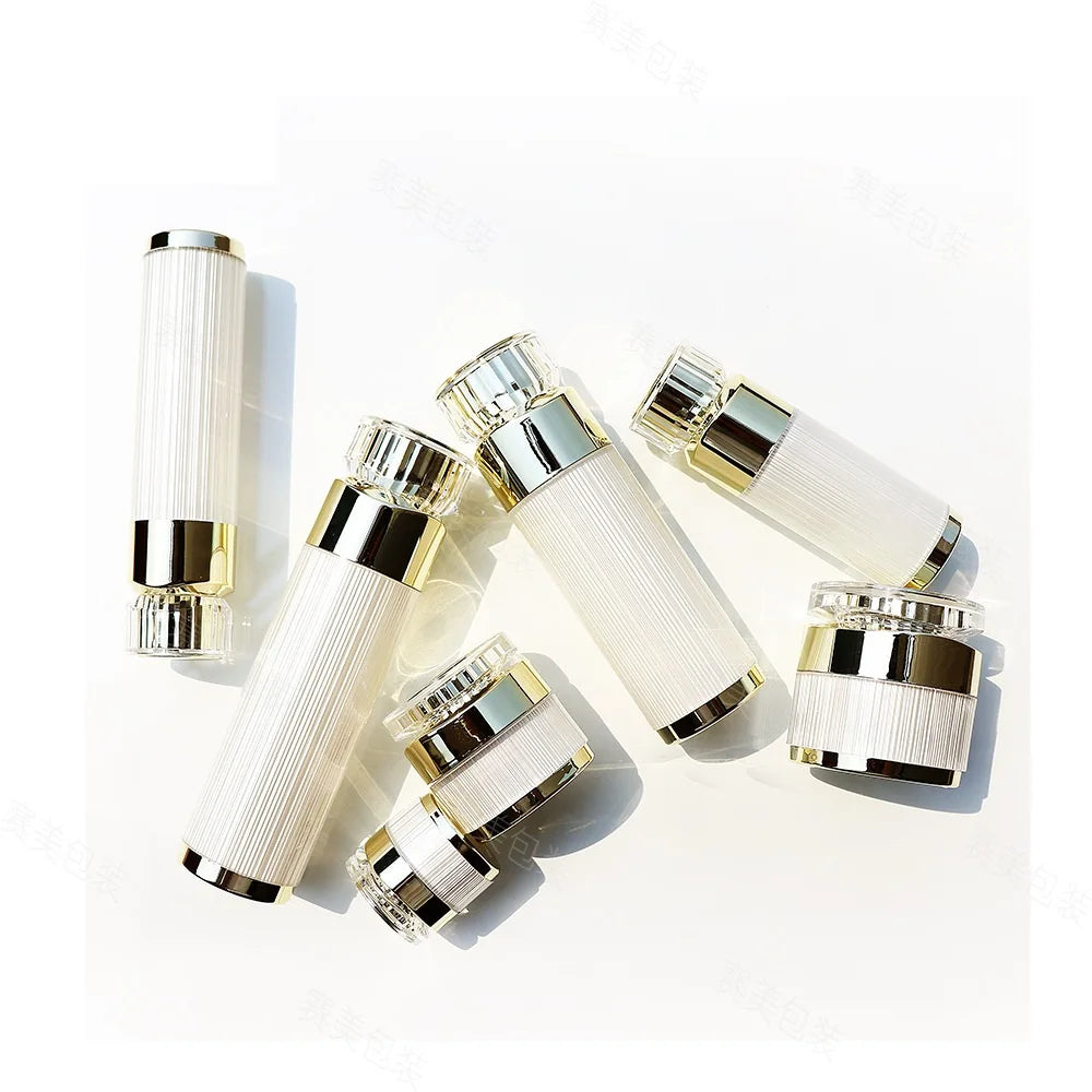 Pearl White Acrylic Refillable Cosmetic Jar & Pump Bottle Cosmetic Refill Jar QXL
