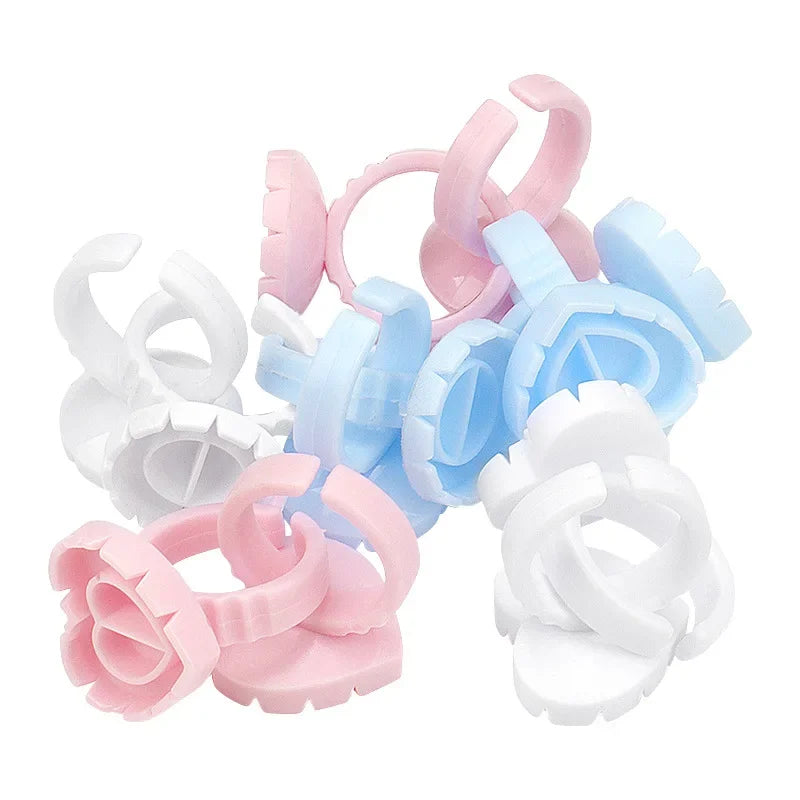 100-Pack Heart-Shaped Glue Ring Cups | Lash & Tattoo Palette Glue Ring Palette QXL