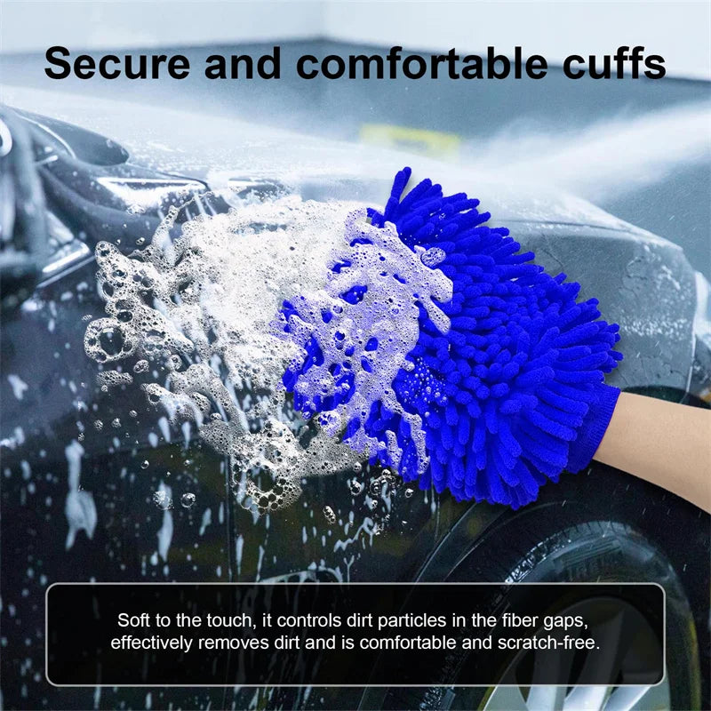 Chenille Car Wash Glove | Double-Sided Plush Detailing Mitt Car Wash Mitt QXL