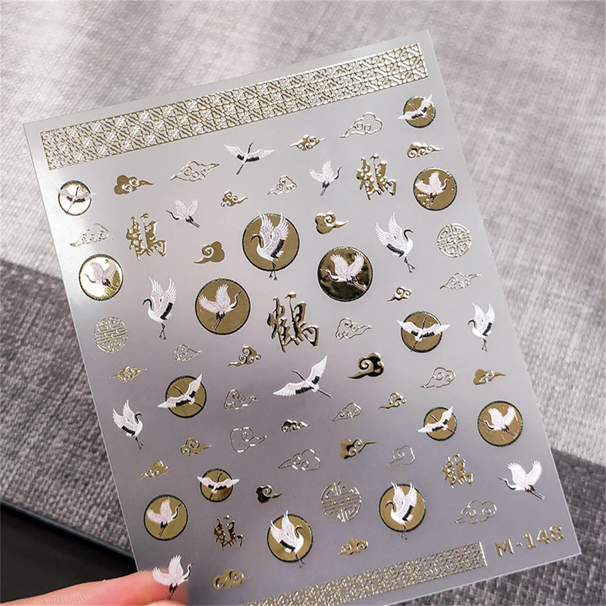 5D Bronzing White Crane Nail Art Stickers | Gold Acrylic Decals Nail Art Stickers QXL 1pcs