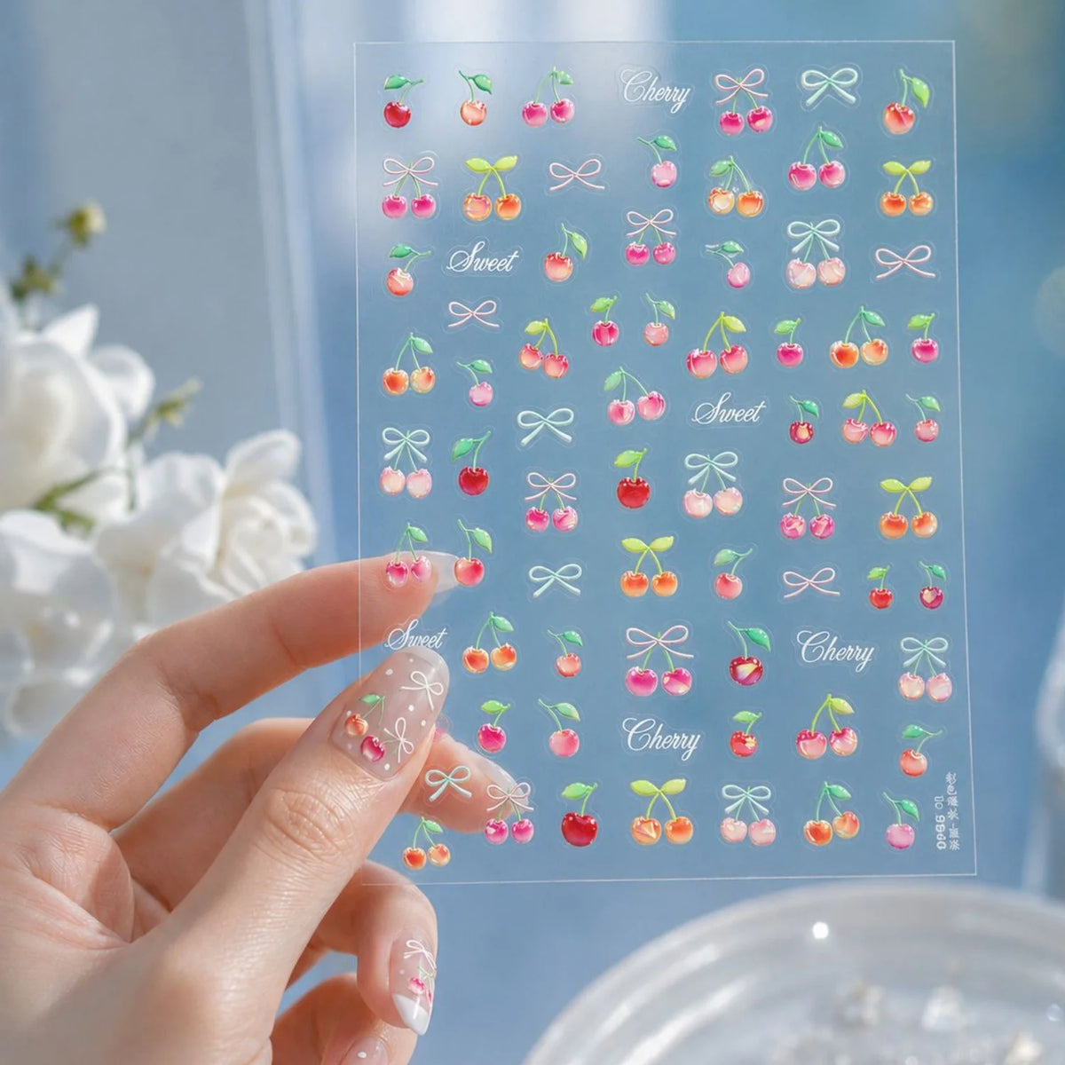 Jelly Cherry Bow 5D Nail Stickers | Fruity Decals Nail Art Stickers QXL