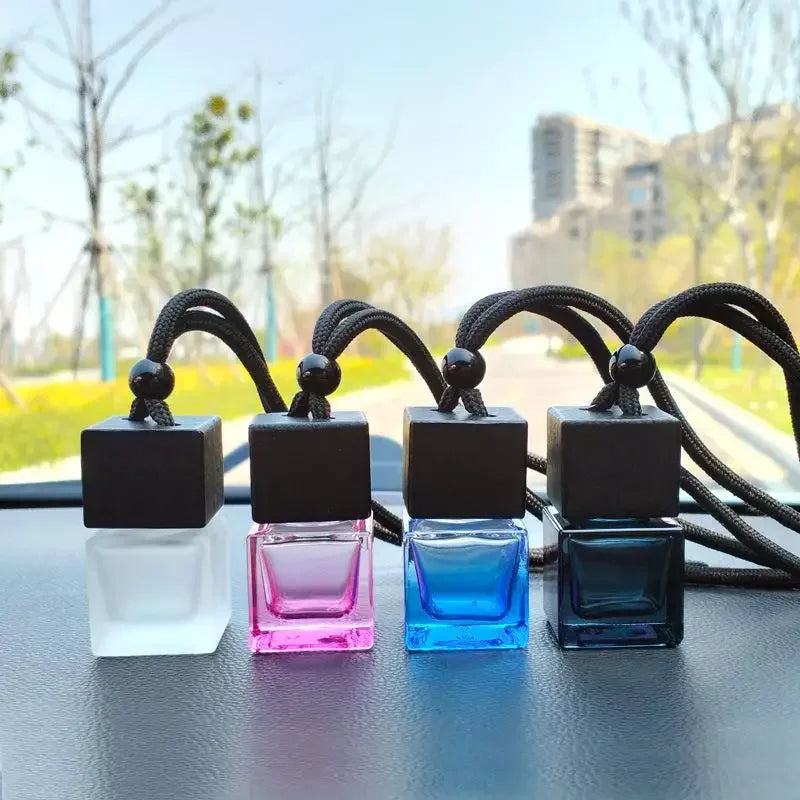 Square Glass Car Perfume Pendant | 8ml Refillable Diffuser Bottle Car Fragrance Pendant QXL