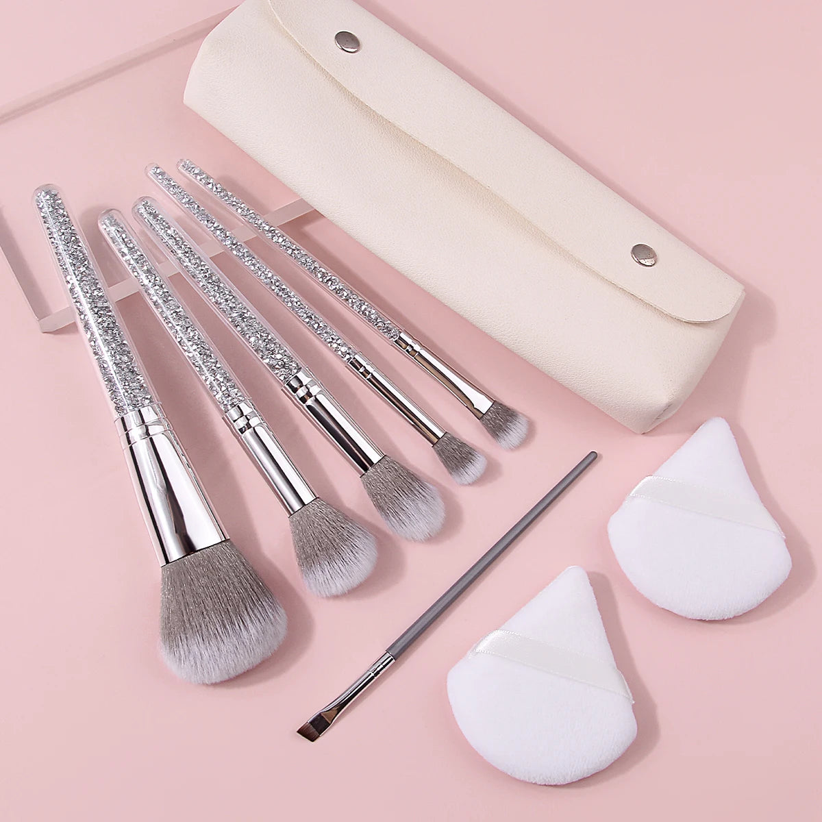 KOSSHOW 9-Piece Makeup Brush Set with Puffs & PU Pouch Makeup Brush Set QXL