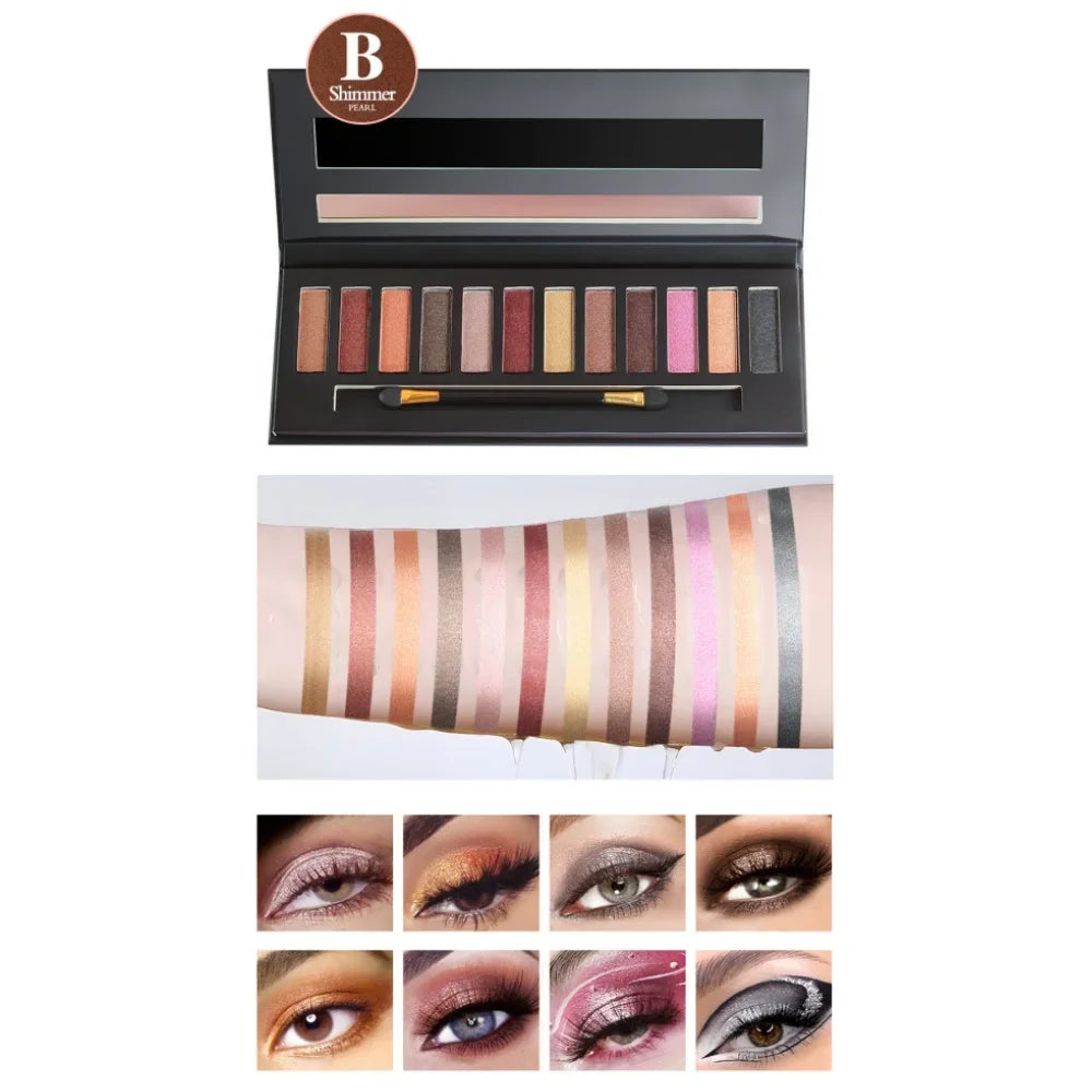 Fit Colors 12-Shade Matte & Shimmer Eyeshadow Palette | Contour Blush Eyeshadow Palette QXL