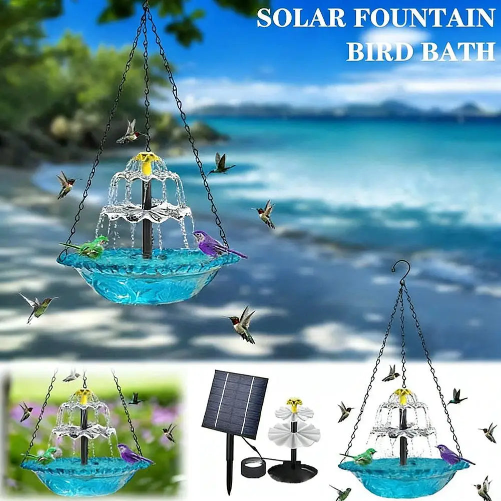 Hanging Solar Bird Bath Fountain | Garden Patio Decor Solar Bird Bath Fountain QXL