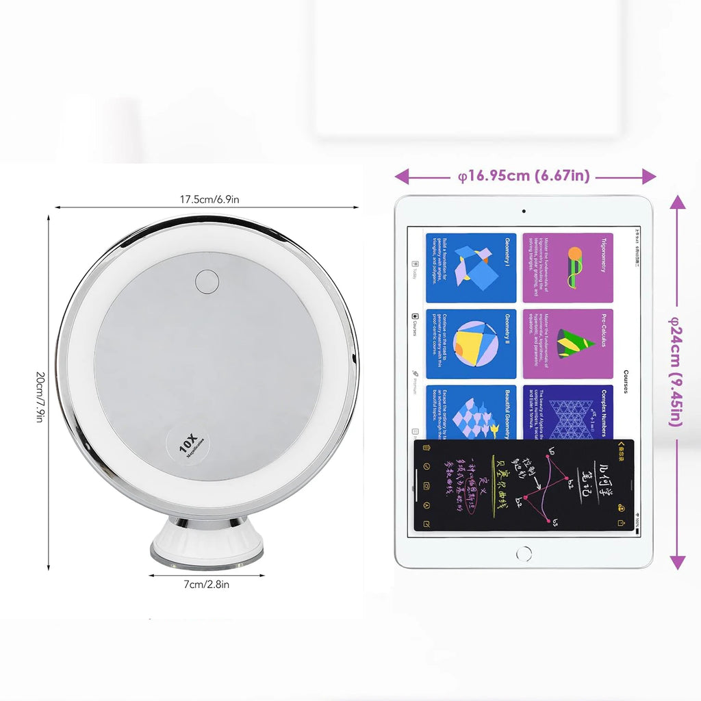 LED Makeup Mirror 10x Magnification | 3 Light Colors Dimmable LED Makeup Mirror QXL