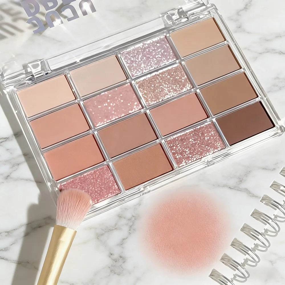 16-Shade Matte & Shimmer Eyeshadow Palette | Brown Nude Pink Eyeshadow Palette QXL