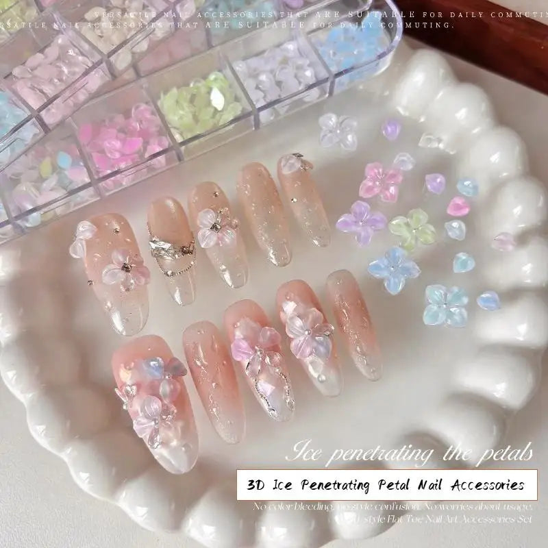 12-Grid 3D Resin Petal Nail Art Charms | 12 Pastel Colors Set Nail Art Charms QXL
