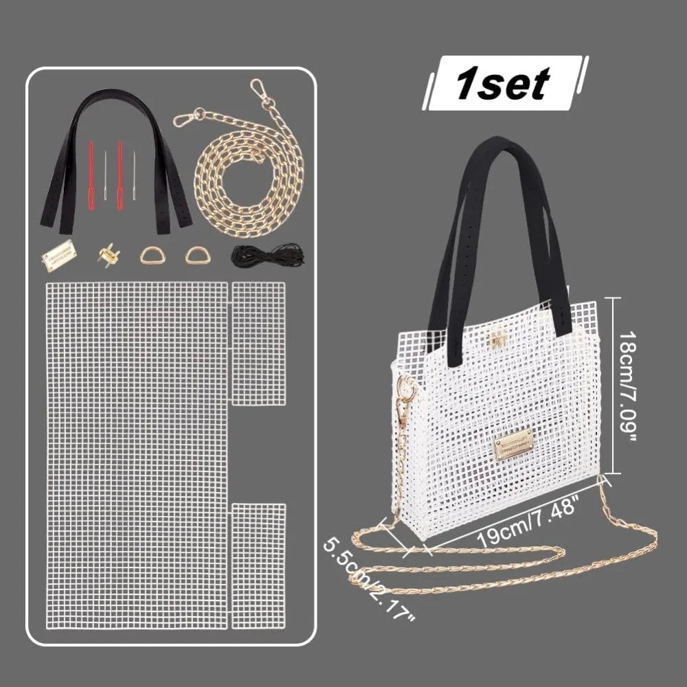 DIY Crochet Bag Kit | Mesh Canvas, Handles & Chain Hardware DIY Craft Kit QXL