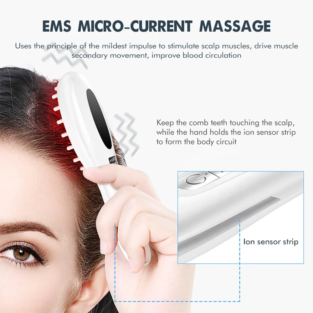 EMS Microcurrent Scalp Massager Comb | Red Light Hair Care Scalp Massager Comb QXL