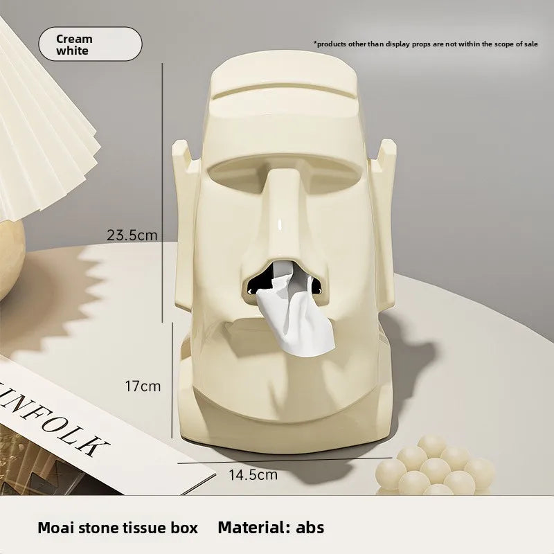 Moai Statue Tissue Box Holder | Headphone & Glasses Stand Desktop Tissue Dispenser QXL WHITE