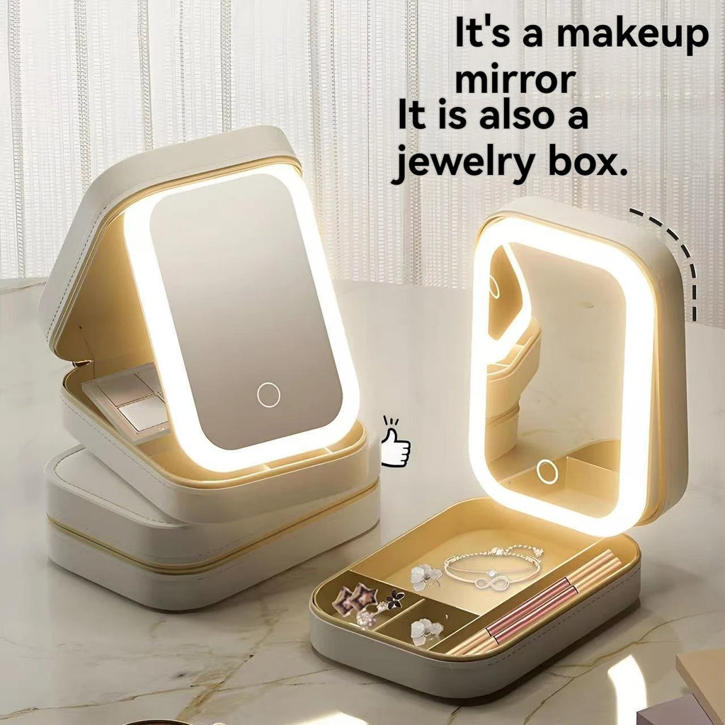 Portable Lighted Makeup Mirror Storage Case | Travel & Home Lighted Makeup Mirror QXL