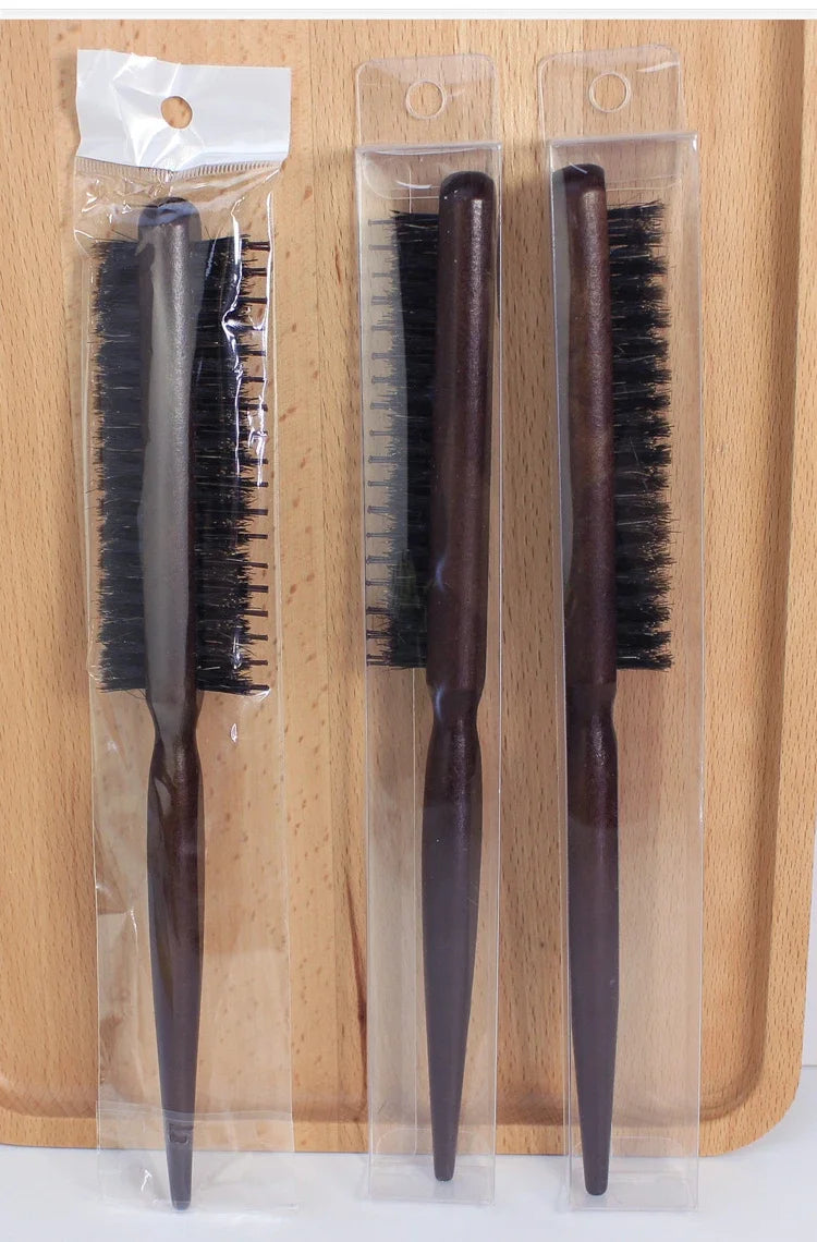 3-Row Boar Bristle Hair Comb | Wood Handle Barber Styling Boar Bristle Hair Comb QXL