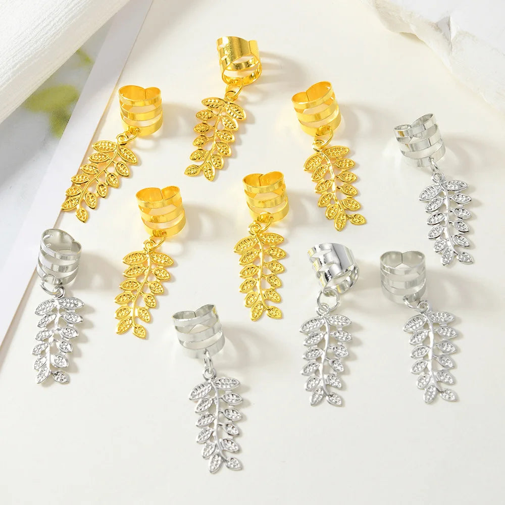 10-Pack Hollow Leaf Dreadlock Beads Hair Hoops – Gold & Silver Dreadlock Hair Beads QXL Gold Silver 10Pcs