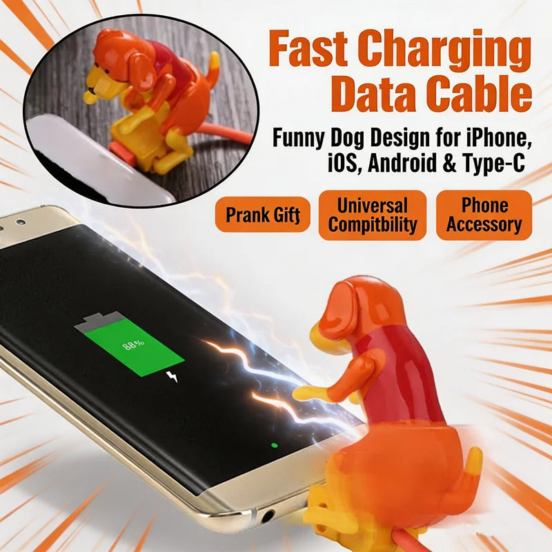 Funny Animated Dog Charging Cable – iPhone, USB-C & Android Novelty Charging Cable QXL