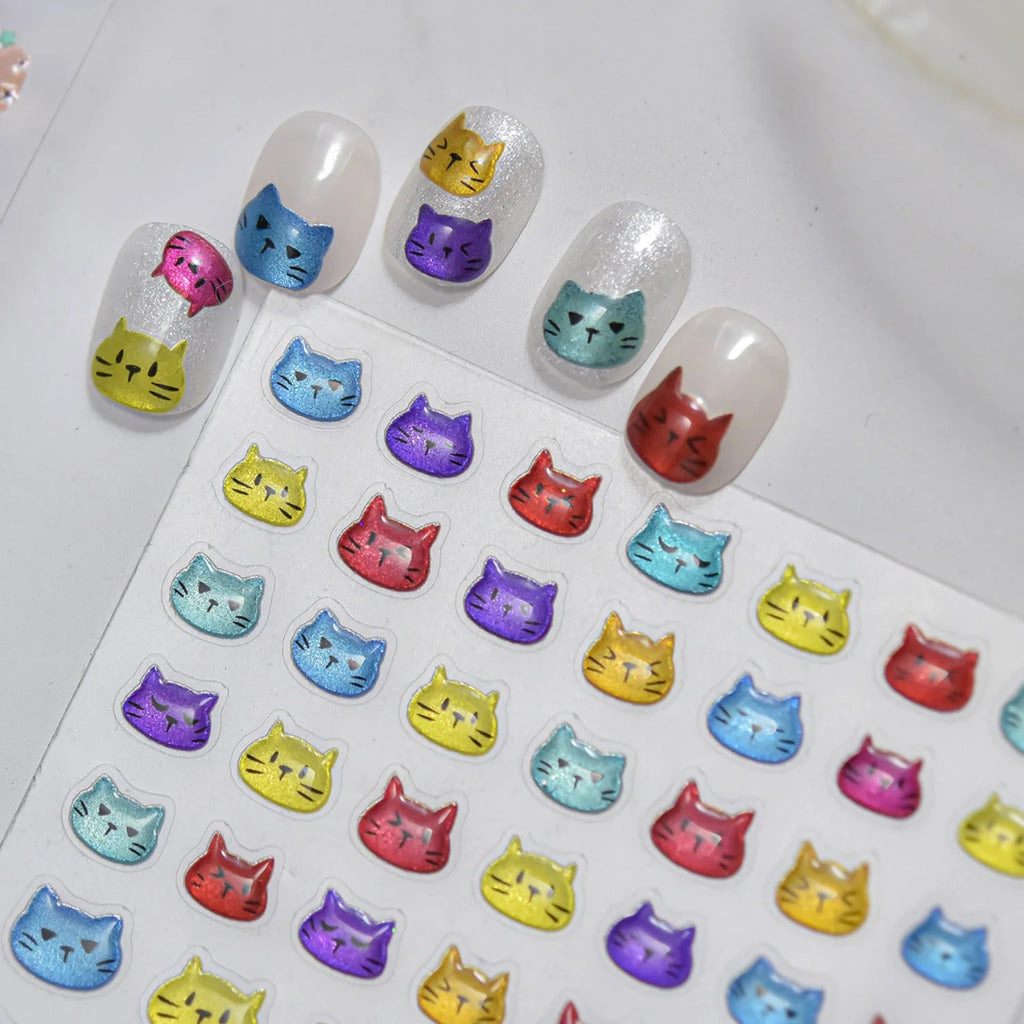 5D Cat Nail Stickers | Rainbow Kitten Cartoon Decals Nail Art Stickers QXL