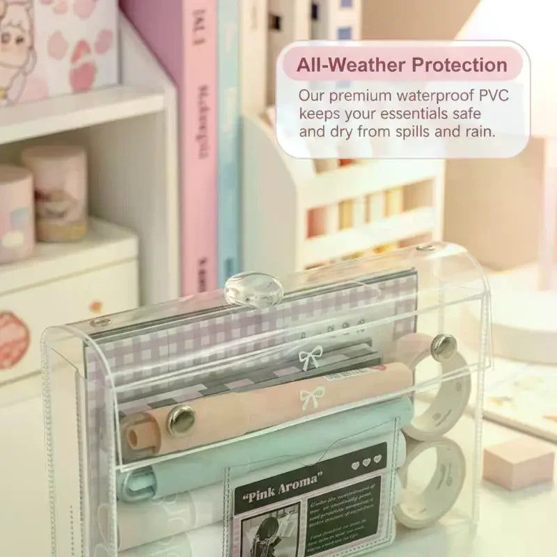 Large Capacity Transparent PVC Pencil Case | Button Closure Pencil Case QXL