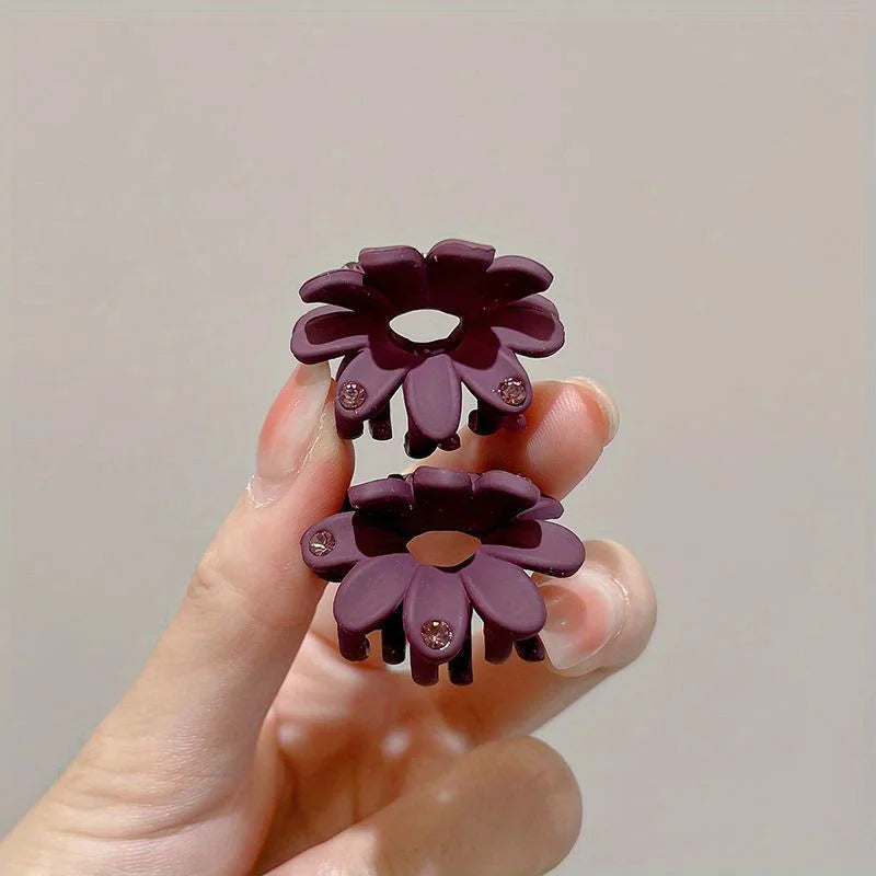 Matte Flower Hair Grab Clips – Elegant Barrettes 2-Pack Hair Clips QXL Purple