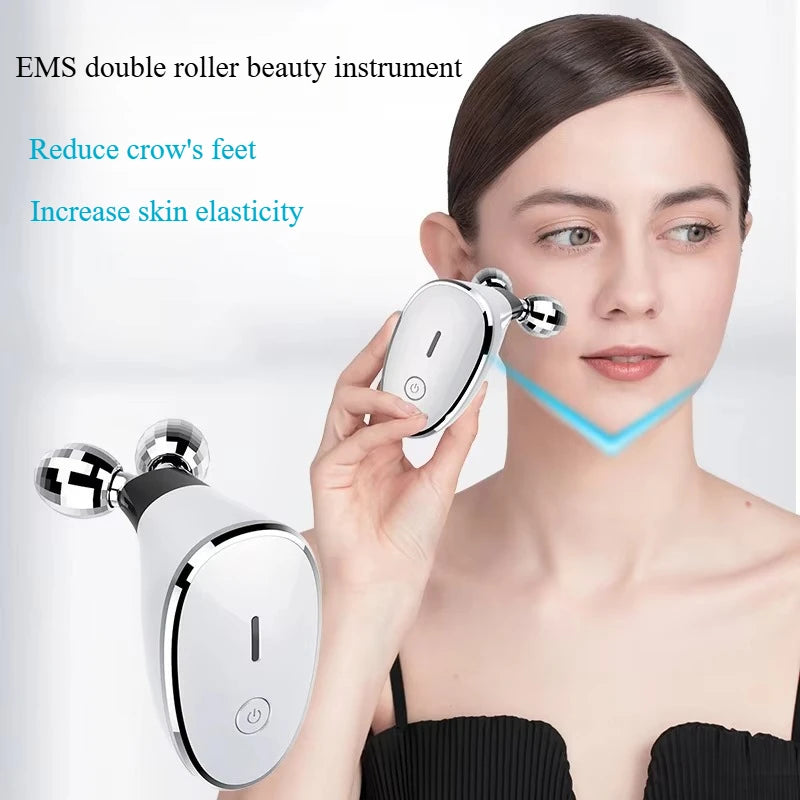 Dual Roller EMS Face & Neck Massager | 2-in-1 Lifting Device EMS Face Massager QXL