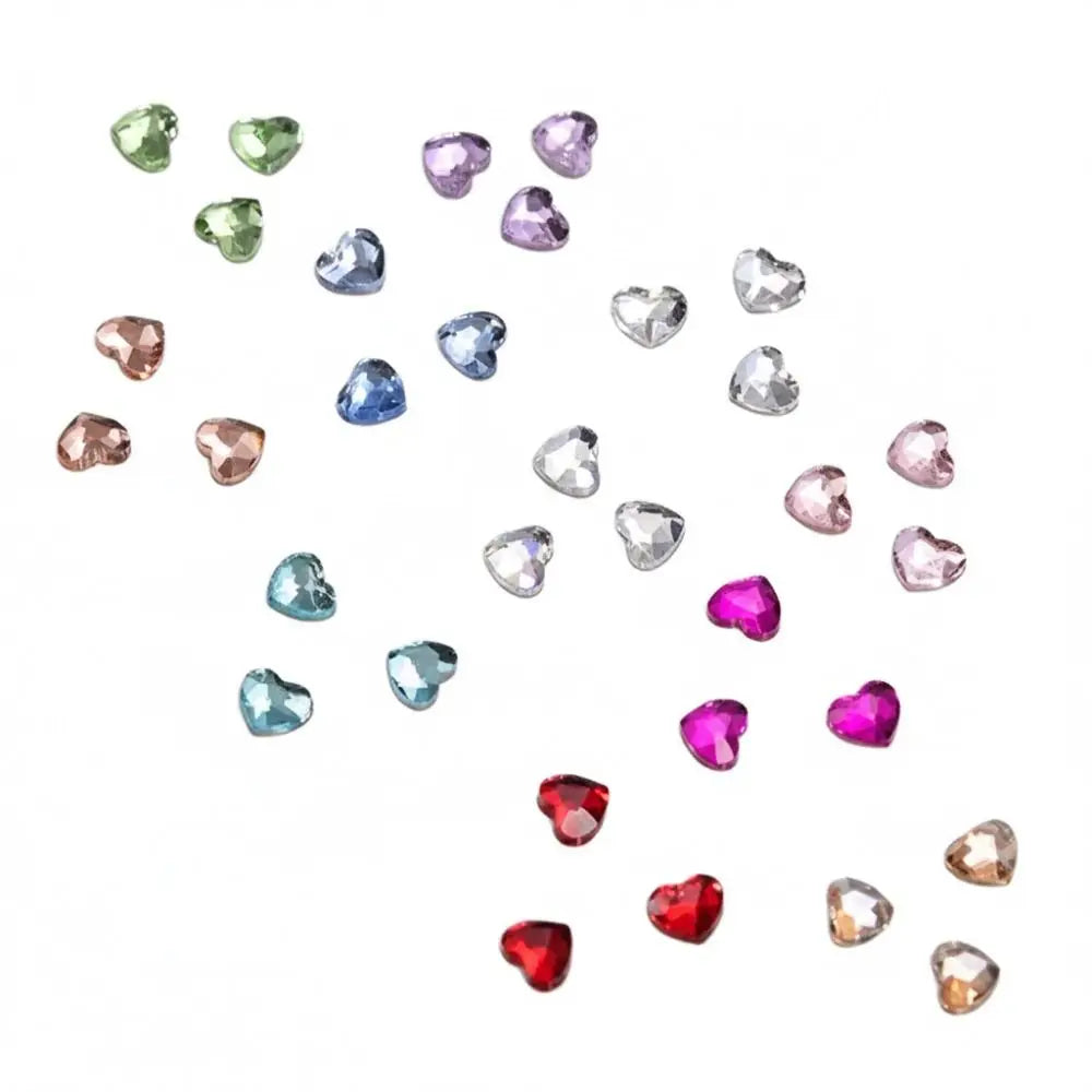 50-Pack Heart Flat Back Rhinestones for Nail Art | Glass Gems Nail Rhinestone Charms QXL
