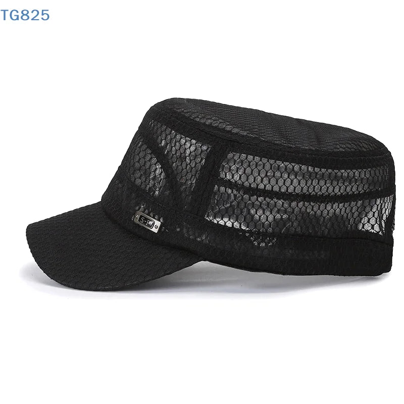 Men's Mesh Snapback Cap | Breathable Flat Bill Trucker Hat Snapback Trucker Cap QXL