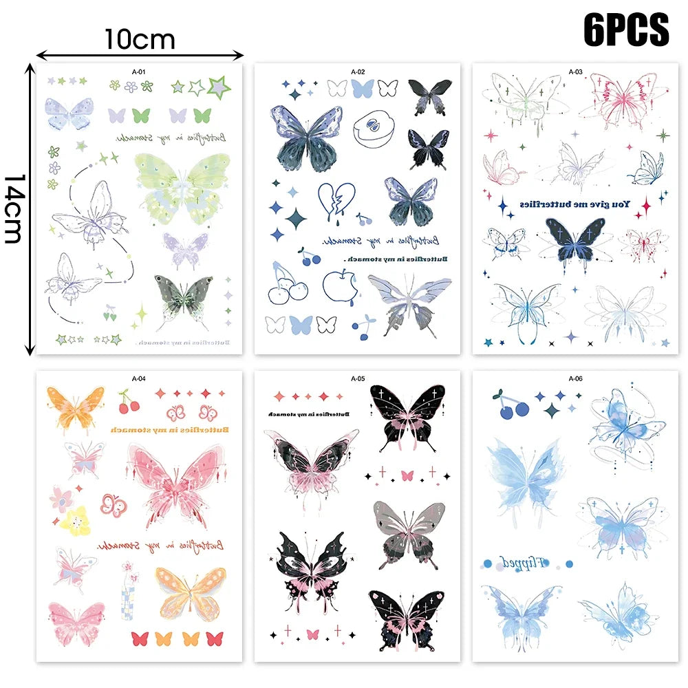 Pink Butterfly Temporary Tattoo Stickers | Waterproof Body Art Temporary Tattoo Stickers QXL set