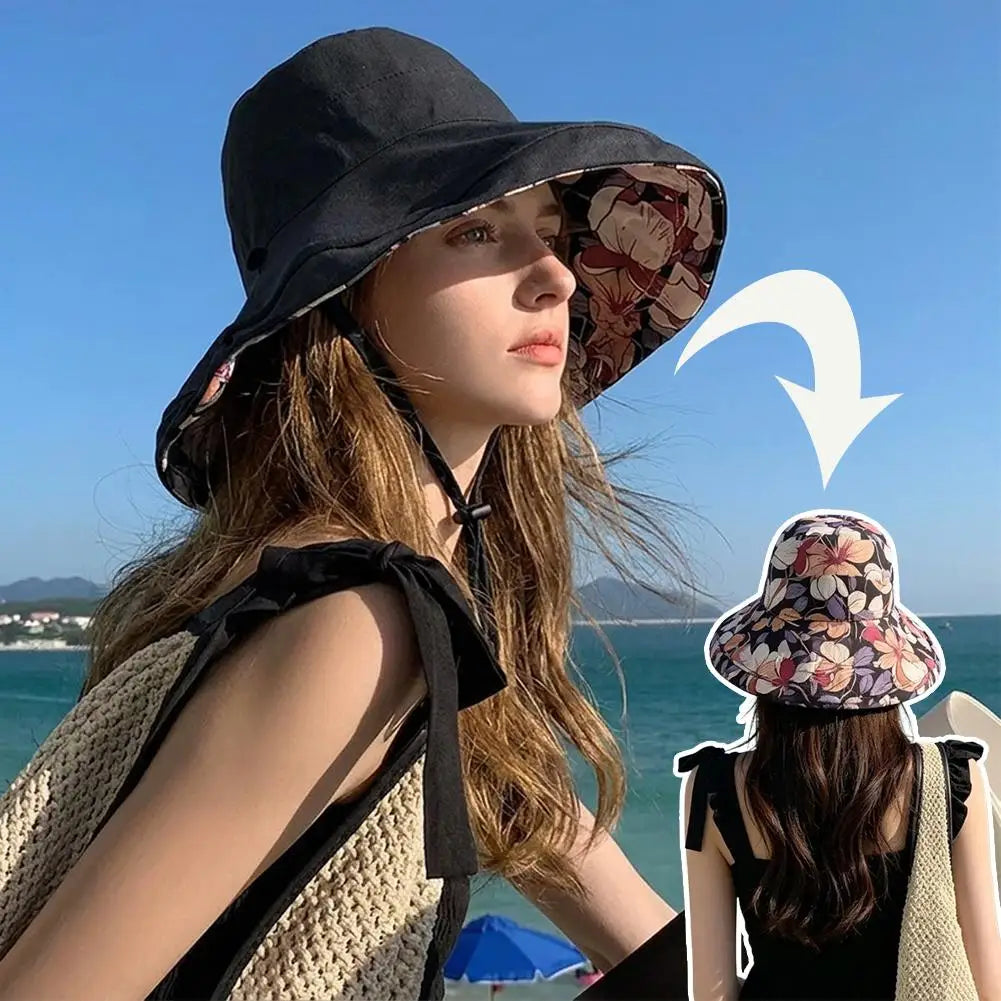 Women's Reversible Floral Bucket Hat | Wide Brim UV Sun Hat Wide Brim Sun Hat QXL