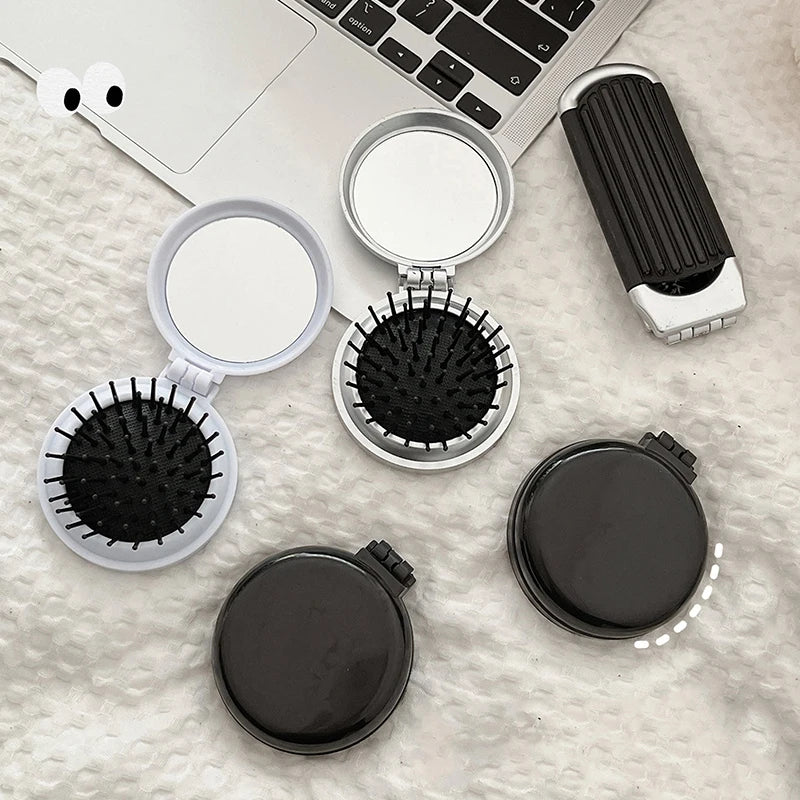 Folding Travel Hair Brush with Mirror | Anti-Static Massage Comb Folding Hair Brush QXL