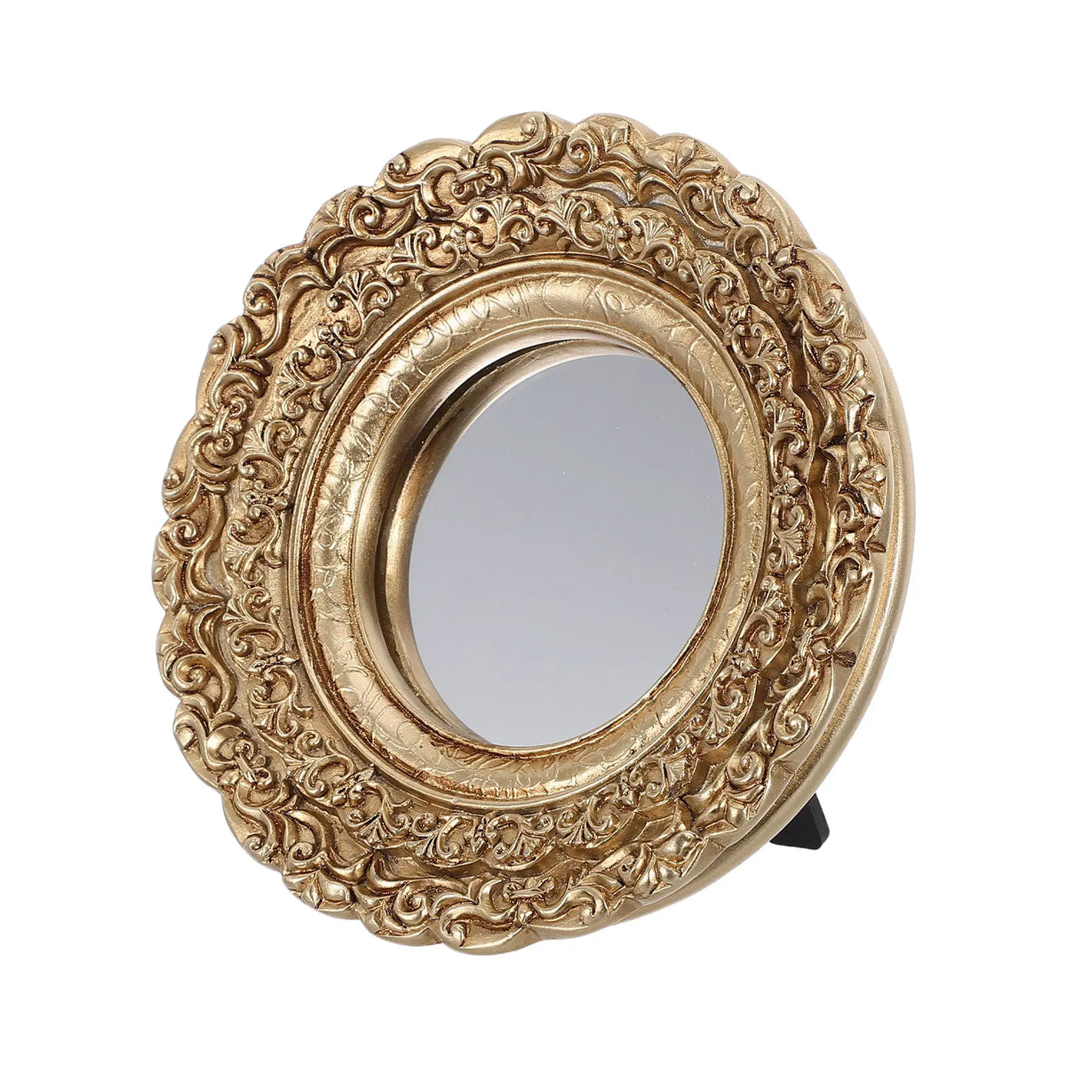 8-Inch Golden Vintage Round Embossed Makeup Hand Mirror Decorative Hand Mirror QXL