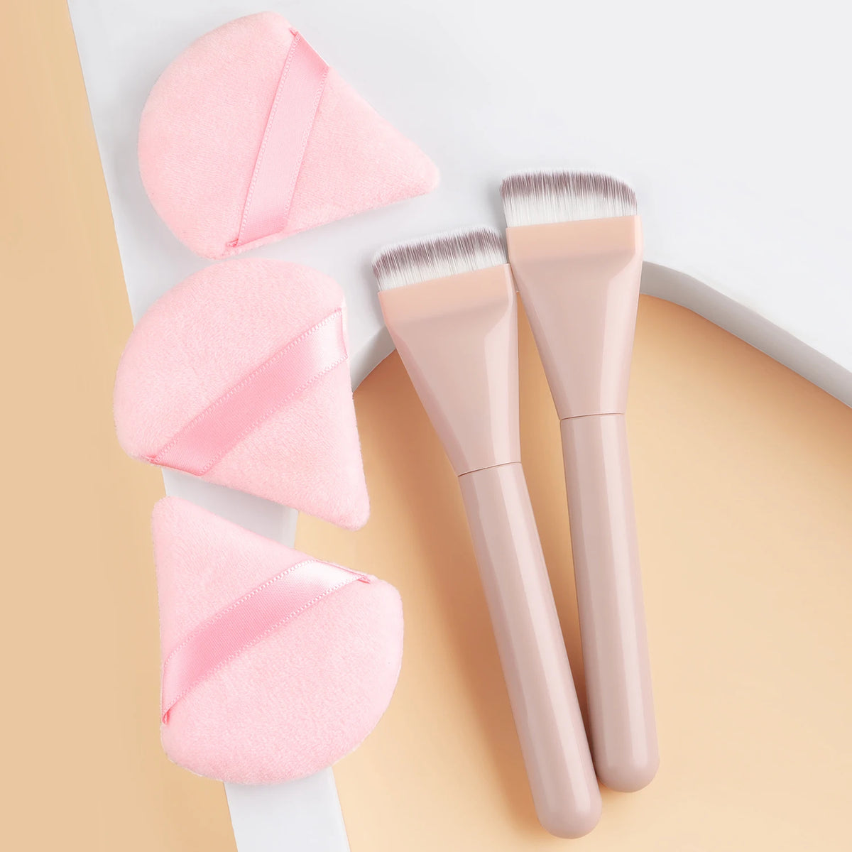 5-Pc Foundation Brush & Triangle Powder Puff Set | Ronshadow Makeup Brush Set QXL