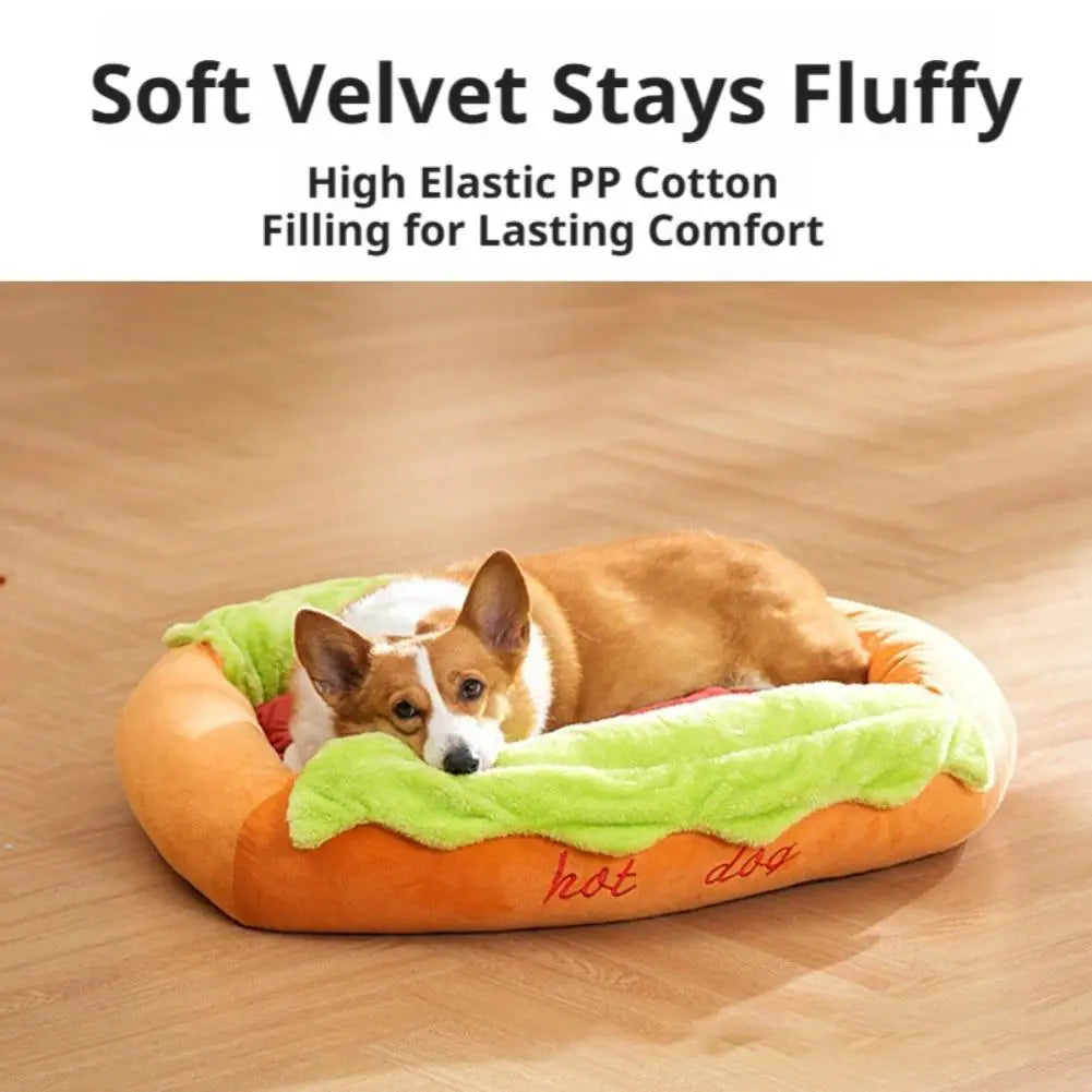 Hot Dog Shaped Pet Bed | Plush Dog & Cat Sleeping Mat Pet Bed QXL