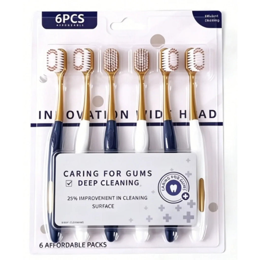 6-Pack Adult Soft Bristle Toothbrush | Wide Head Unisex Set Manual Toothbrush QXL 6PCS pack